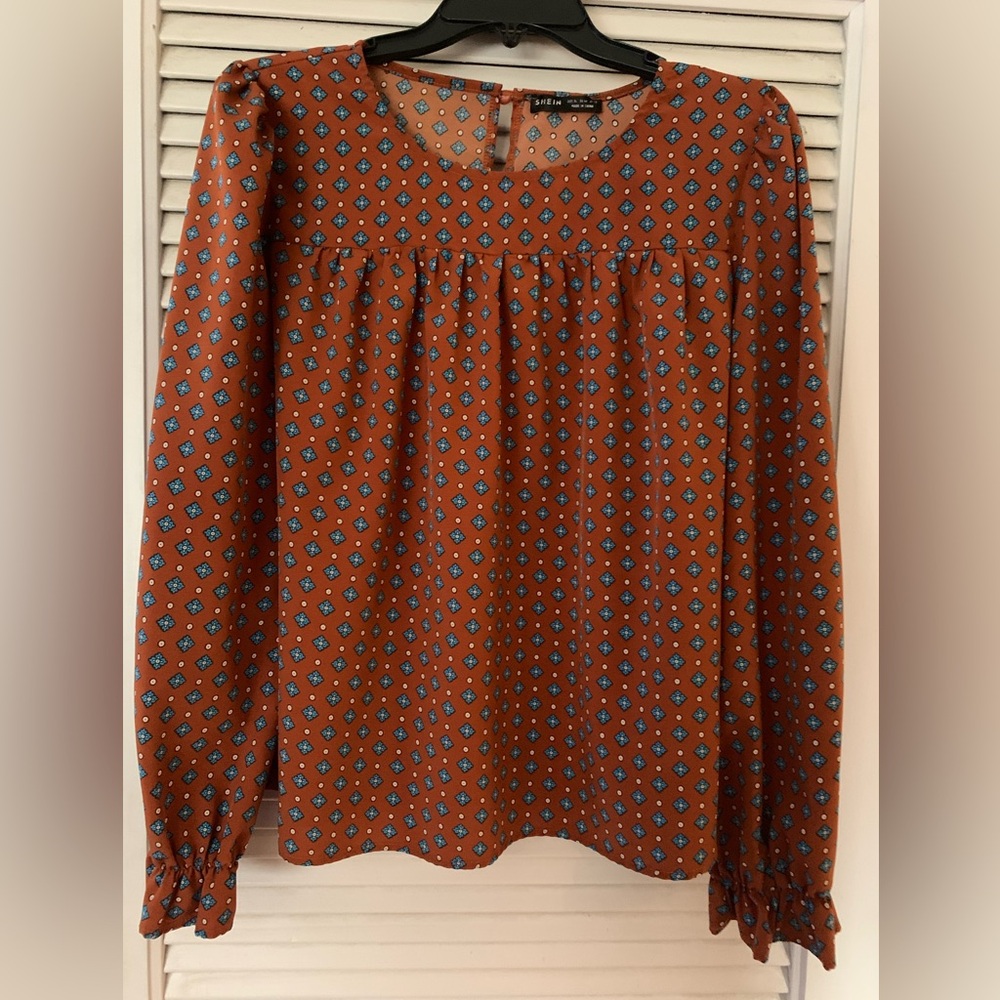 Rust and Blue Patterned Blouse